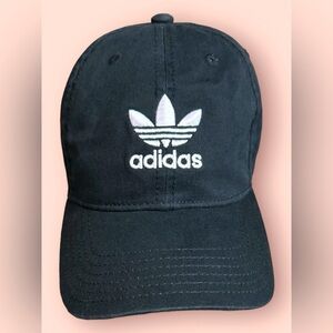 adidas Originals Washed Black Relaxed Strapback Embroidered Logos OSFW women’s
